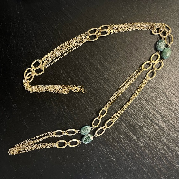 Semi Precious Green Jasper Multi Stone Gold Tone Chain Necklace - Picture 11 of 12